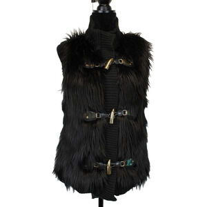 Michael Kors Faux Fur Sweater Vest Black Women S Toggle Closure‎ Knit Trim Edgy